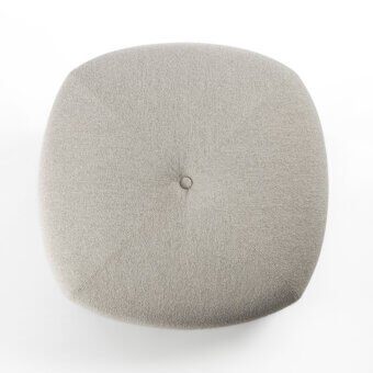 Superior Porada Softbay ottoman with light gray woven fabric upholstery and subtle central button detail
