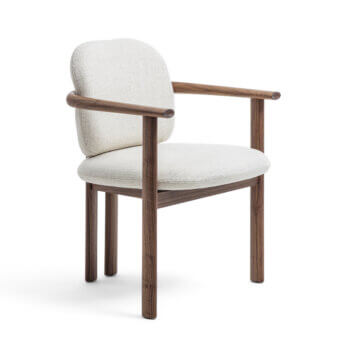 Exceptional Porada Teti chair crafted in solid wood with light beige textile upholstery and satin finish secured with saddle leather cord