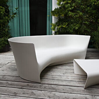 Elegant Driade Grand Plié sofa crafted in bright white polyethylene monoblock with smooth matte finish