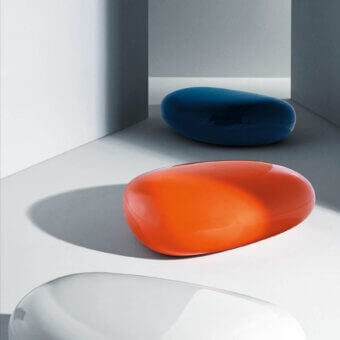 Superior Driade Koishi ottoman with organic form crafted in glossy orange reinforced polypropylene copolymer