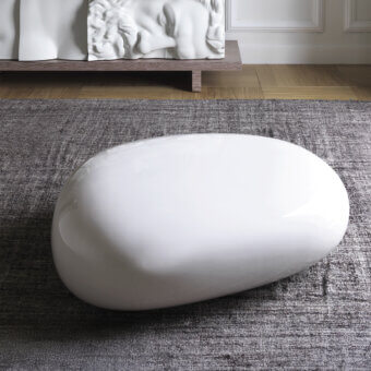 Exceptional Driade Koishi ottoman crafted with reinforced polypropylene copolymer and natural polyethylene feet in a glossy white finish