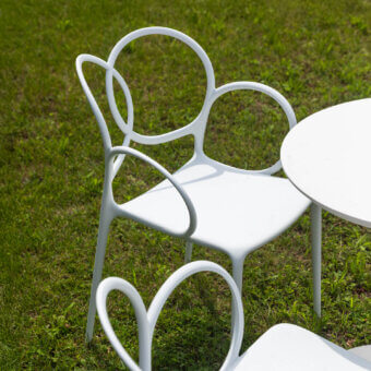 Distinguished Driade Sissi chair molded from polypropylene copolymer reinforced with glass fiber, boasting a smooth white finish