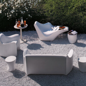Exceptional Driade Tokyo-Pop lounge chair with single-block molded polyethylene construction in light gray with a matte finish