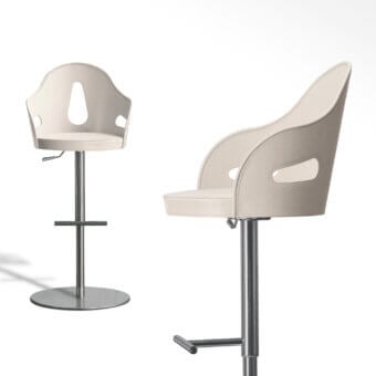 Distinguished Giorgetti Dora stool with saddle leather upholstery and polished satin stainless steel swivel base