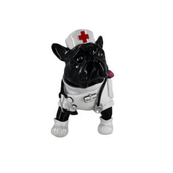Superior Juliarte Bulldog Parade sculpture handcrafted in stone powder and fiberglass with glossy black and white accents