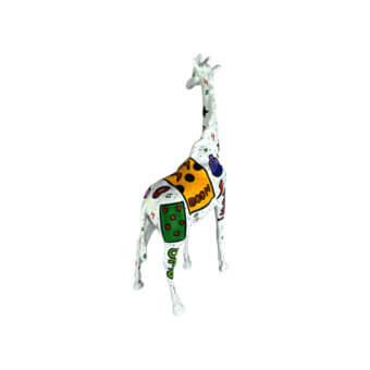 Exceptional Juliarte Giraffe sculpture handcrafted with stone powder and fiberglass in vibrant pop-art inspired hues with glossy finish
