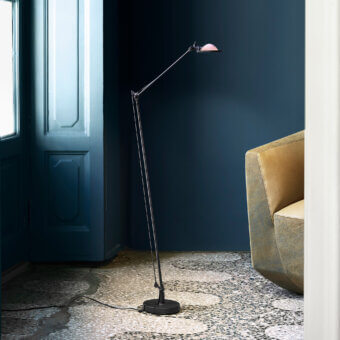 Superior Luceplan Berenice floor lamp with fluid jointed arms and 360° rotating head in matte black metal construction