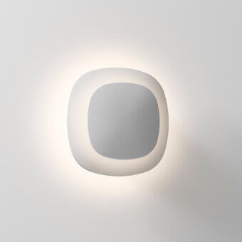 Distinguished Luceplan Luthien wall lamp crafted in technopolymer with a refined white aluminum finish delivers atmospheric indirect light