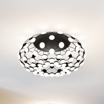 Superior Luceplan Mesh ceiling lamp with a spherical design built in matte black metal cables and 96 brilliant light points