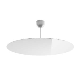 Distinguished Luceplan Millimetro suspension lamp with a smooth white surface and glossy mirror finish