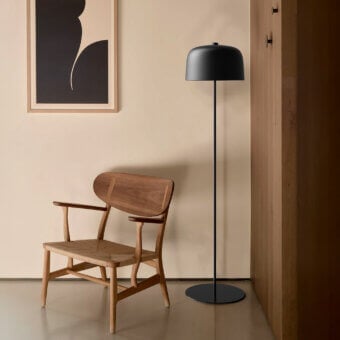 Superior Luceplan Zile floor lamp crafted in refined steel and durable bio-plastic offering a sleek silhouette with warm illumination
