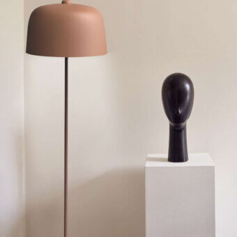 Captivating Luceplan Zile floor lamp built in steel and bio-plastic with a muted terracotta finish
