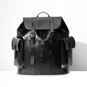 Distinguished Mascheroni Biggie backpack crafted in Italy from smooth leather with black finish and secure flap closure