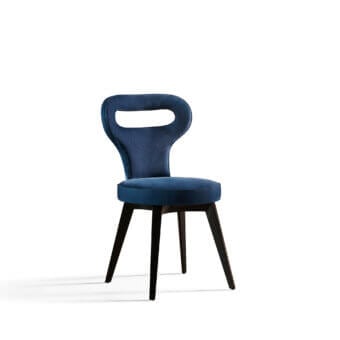 Lavish Mascheroni Polo Base chair with deep blue velvet-like textile and dark-toned wood frame