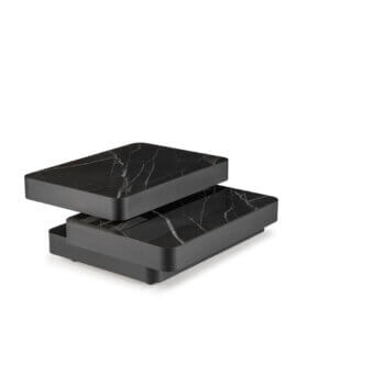 Distinguished Naos Aurum coffee table with extendable black marble and prominent white veining in a dark matte finish