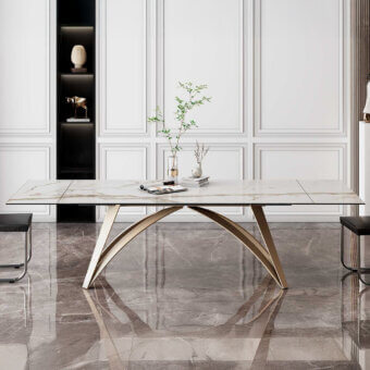 Distinguished Naos Brunelleschi table with grey veined ceramic tabletop and golden-toned painted metal base crafted in contemporary style
