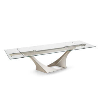 Exceptional Naos Efesto table with transparent glass top and sculpted painted metal base crafted in a muted gold tone