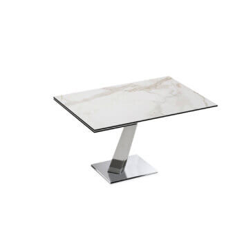 Elegant Naos Help table with white marble-look ceramic top and sleek dark perimeter band built with polished metal base and glossy finish