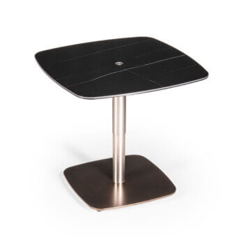 Exclusive Naos Liftix coffee table to dining table with dark ceramic top and satin nickel sculptural base