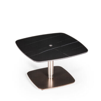 Exceptional Naos Liftix coffee table to dining table with dark wood-grain ceramic top and satin nickel adjustable support built with a smooth matte finish