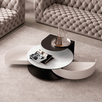 Elegant Naos Theta Shelf Coffee Table with dark brown painted finish and pale gray surfaces crafted in Italy