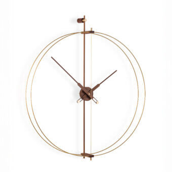 Superior Nomon Barcelona Premium wall clock crafted with polished brass and medium-brown wood face