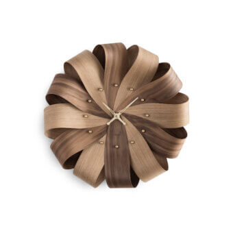 Distinguished Nomon Brisa Wall Clock crafted in natural oak with a satin finish and radial wood leaves