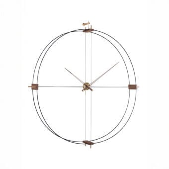 Distinguished Nomon Delmori wall clock with a double fiberglass ring and warm natural walnut blocks in dark bronze finish
