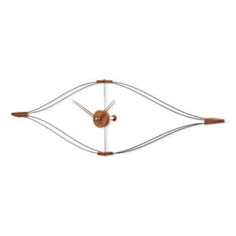 Elegant Nomon Look wall clock crafted in wood and fiberglass with brass accents and satin finish