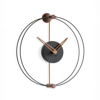 Superior Nomon Nano wall clock with contrasting black metal and warm walnut wood for modern interiors