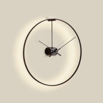 Exceptional Nomon Ombra clock lamp crafted with black anodized aluminum and diffused halo for refined ambient light