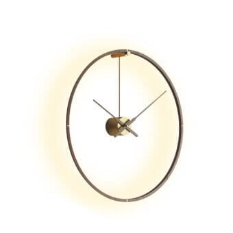 Superior Nomon Ombra Premium Clock Lamp crafted in wood with a dark anodized finish and golden hands
