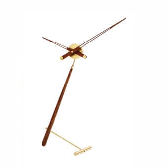 Avant-garde Nomon Puntero table clock with solid natural wood body and polished golden metal base