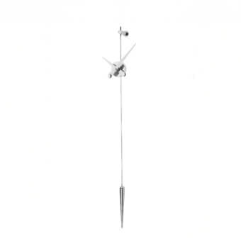 Elegant Nomon Punto y Coma clock crafted in polished metal with a slender silhouette and silver finish