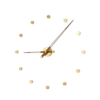 Distinguished Nomon Rodón wall clock with sculptural metal hour markers and hands in muted gold tone satin finish