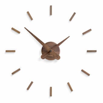 Captivating Nomon Sunset wall clock crafted in wood with varying hour markers and a smooth satin finish