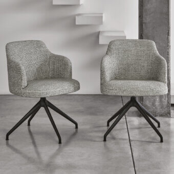 Superior Porada Abby armchair with grayscale checkered textile upholstery and matte black metal swivel base