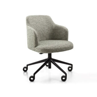 Distinguished Porada Abby armchair with wheels upholstered in textured gray and black checkered textile and sleek black metal base