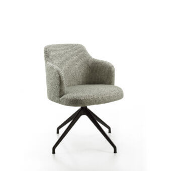 Exceptional Porada Abby armchair with muted gray and white checkered textile upholstery and matte black metal swivel base