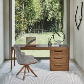 Elegant Porada Afrodite Bijoux desk crafted in solid Canaletta walnut with cuoietto top and satin finish