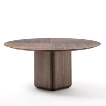 Distinguished Porada Bay round table with solid Canaletta walnut base and two-tone Canaletta walnut greystained ash tabletop in matte finish