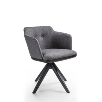 Superior Porada Celine armchair with welcoming medium gray textile upholstery and Canaletta Walnut base crafted with a satin finish