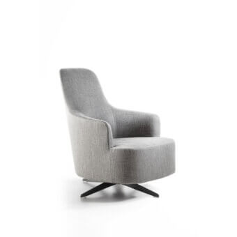 Distinguished Porada Copine Bergere armchair upholstered in textured heathered medium gray textile with a matte finish