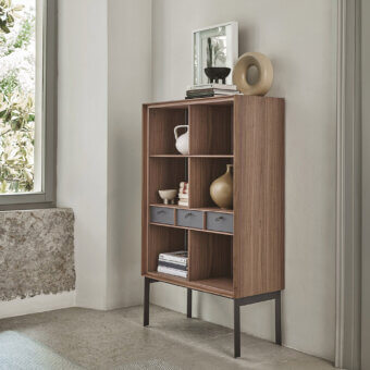Exceptional Porada Matics 2 cabinet crafted in wood with satin finish, recessed loop handles and Cuoio back panels with integrated lighting