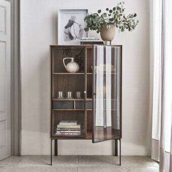 Distinguished Porada Matics 2 cabinet crafted with Stopsol super silver clear glass doors and Cuoio back panels in satin finish