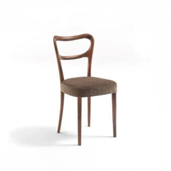 Distinguished Porada Noemi chair with solid Canaletta walnut frame and olive-brown fabric upholstery with satin finish