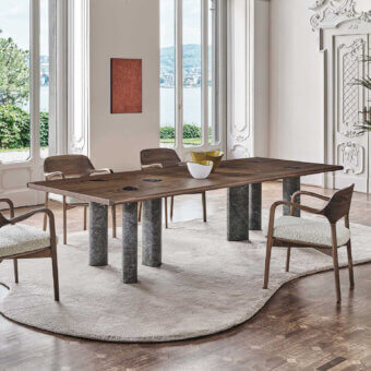 Harmonious Porada Osmose table crafted in canaletto walnut with marble inserts and matte finish