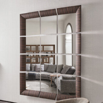 Exceptional Porada Triple Mirror wall accent crafted in Canaletta walnut with a rounded dark brown finish