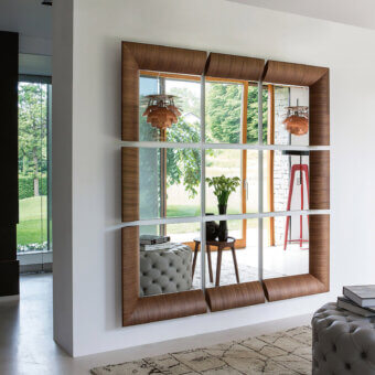 Exceptional Porada Triple Mirror wall accent crafted in Canaletta walnut with a satin finish