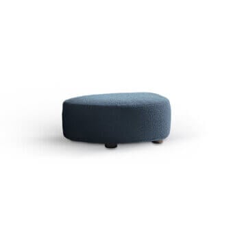 Distinguished Porada Yves ottoman with deep blue textured fabric upholstery and solid Canaletta walnut feet crafted with a matte finish